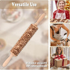 Floral Reindeer Embossed Rolling Pins for Cookies, Wooden Engraved Rolling Pin for Baking, Embossing Rolling Pin with Design, Patterned Rolling Pin Decorative Springerle Mold Stamp Clay Pattern Roller
