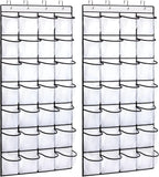REGELETO 2 Pack 28 Pocket Over the Door Shoe Organizer, Hanging Shoe Rack for Door Large Capacity Shoe Organizer Holder with 4 Metal Hooks (White-2Pack)