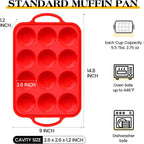 1 Pc Silicone Muffin Pan for Baking with Metal Frame, Nonstick 12 Cup Regular Size Cupcake Pan, Silicone Muffin Tray for Egg Bites (Red)