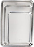 Nordic Ware Naturals 3 Piece Set - USA Made Aluminum Commercial Quality Sheet Pan for Baking or Roasting, Encapsulated Galvanized Steel Rim Prevents Warping; Half Sheet, Jelly Roll and Quarter Sheet