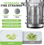 AMZCHEF Cold Press Juicer, 3.1" Juicer Machines with Large Feed Chute for Whole Fruits & Vegetables, Stainless Steel Juice Extractor with Large Auger, Dual Strainers, Easy Cleanup & Assembly