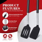 Silicone Spatula Set - Pack of 2 Non Stick Slotted Kitchen Spatulas, Heat Resistant Silicone Turner for Frying, Baking, BPA-Free, Slotted Spatula for Nonstick Cookware