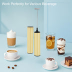 Rechargeable Milk Frother, Electric Coffee Foamer, Handheld Drink Mixer for Latte, Cappuccino, Coffee, Eggs, Hot Chocolate, Protein,Beige