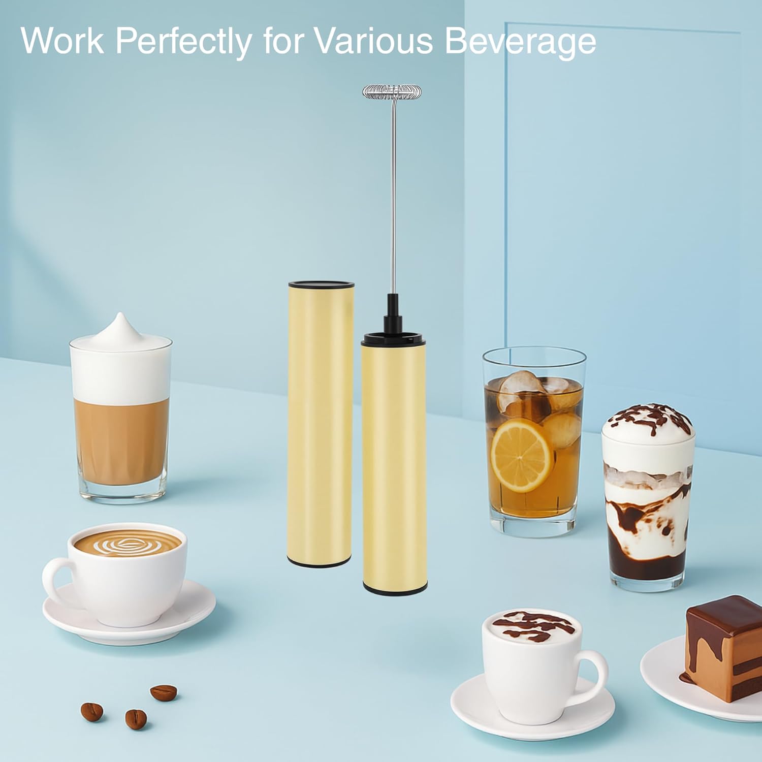 Rechargeable Milk Frother, Electric Coffee Foamer, Handheld Drink Mixer for Latte, Cappuccino, Coffee, Eggs, Hot Chocolate, Protein,Beige