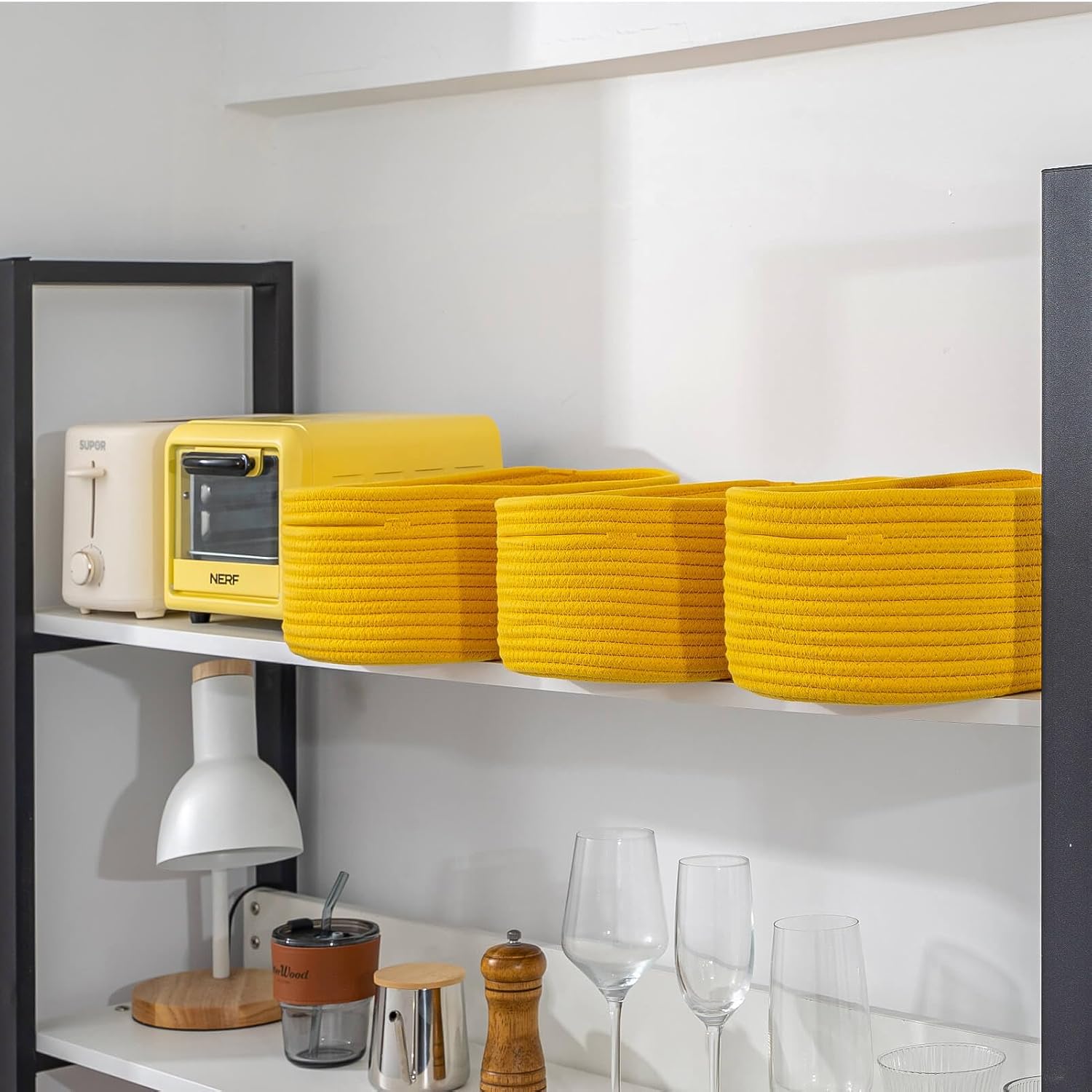 CubesLand Cube Shelf Closet Storage Baskets Bins Set 2,Woven Basket for Organizing/Storage,Long-lasting &Skin-friendly Toy Storage Basket Bin,Stylish Room Decor Basket,Yellow Cotton Rope Basket