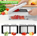 Vegetable Chopper, Onion Chopper Dicer, Mandoline Slicer, Food Chopper with Container, Vegetable Cutter for Salad Potato Carrot Garlic（9 Blades, White Black）