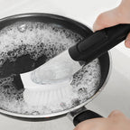 SetSail Dish Brush, Dish Cleaning Brush with Stainless Steel Handle and Replace Head Kitchen Dish Scrub Brush with Soap Dispenser for Pot Sink Pan Cleaning, Black