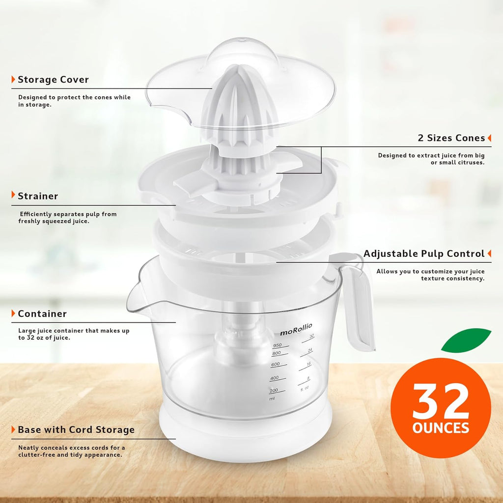 Citrus Juicer, Orange Juicer | Electric Citrus Juice Squeezer with Adjustable Pulp Control, 32oz | for Oranges, Grapefruits, Lemons and Limes