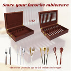 Silverware Storage Box Solid Wood with Lid, Silverware Organizer with Handle and Felt Lined, Silverware Storage Chest for Flatware and Utensils Home Decor Gift, Chest for Flatware Setting Up 15