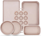 Vinino 6-Piece Baking Pans Set Nonstick, Bakeware Set includes Silicone Muffin, Loaf, Cake Pans with Metal Reinforced Frame. And includes Carbon Steel Roasting Pan, Cookie Sheet for Oven