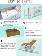 8 Pack Adjustable Drawer Dividers for Clothes,4" High Clear Expandable From 13-22" Drawer Organizers, PC Plastic Separators for Dresser/Bedroom/Bathroom/Kitchen/Office Storage,Easy to Assemble