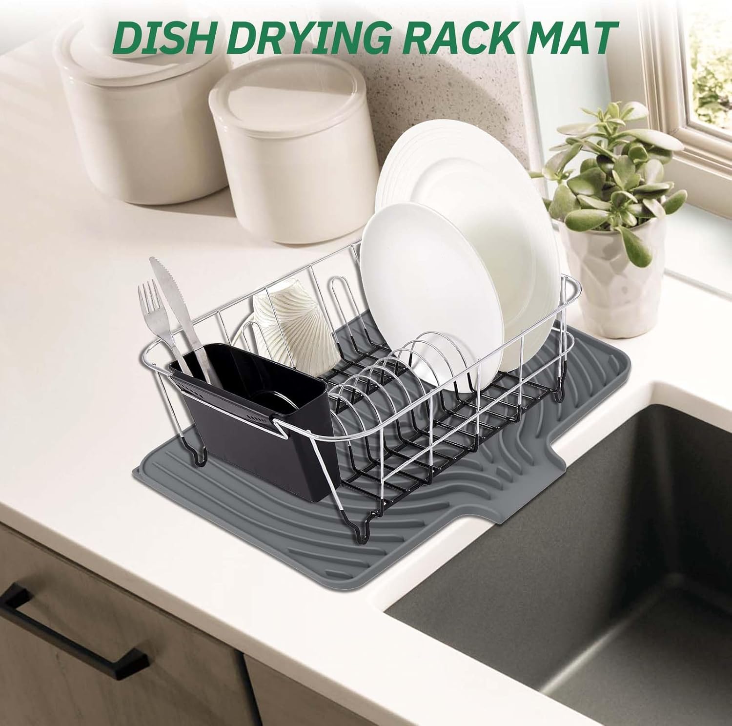 GUUKIN Silicone Dish Drying Mat, 17.7" x 11.8 " Drying Matt Kitchen Counter, Dish Drying Rack Mat, Easy Clean Pad for Countertop Protection, Multi-Functional Use (Grey)