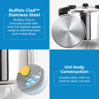 Buffalo Pressure Cooker 8 Qt Stainless Steel - Small Canning Pot with Lid for Home, Commercial Use - Easy to Clean Stove Top Pressure Canner, Can Cooker - SG Certificate QCP408