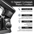 9.5 Qt Stand Mixer, 10-Speed Tilt-Head Food Mixer, Vezzio 660W Kitchen Electric Mixer with Stainless Steel Bowl, Dishwasher-Safe Attachments for Most Home Cooks(Black)