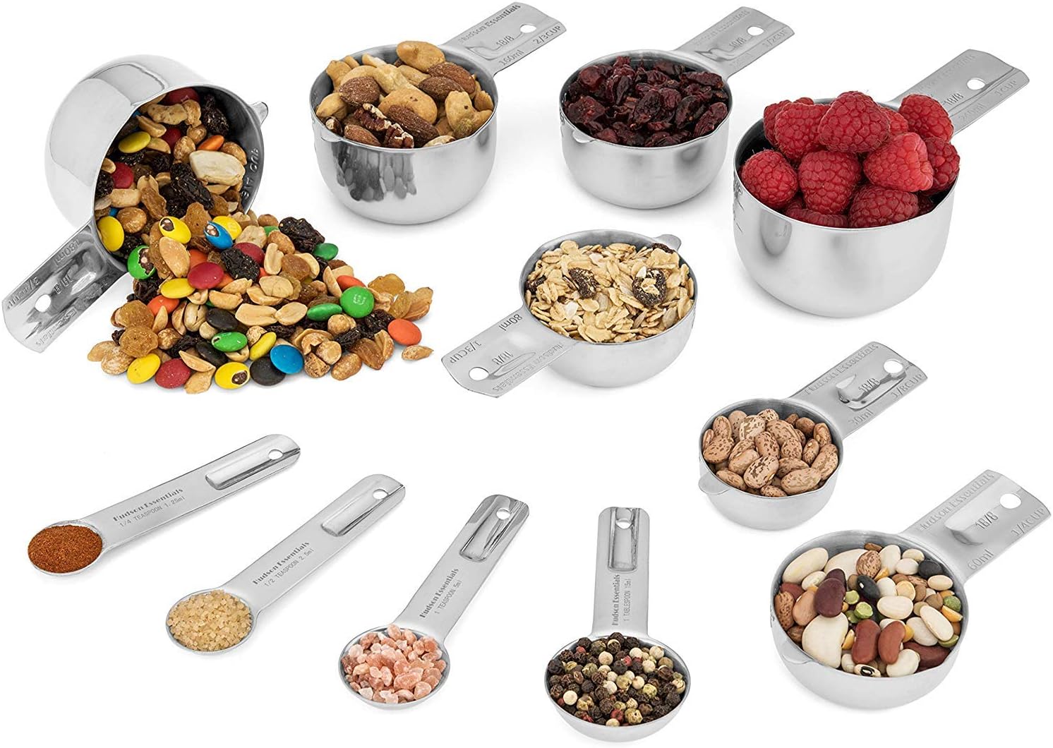 Hudson Essentials Stainless Steel Measuring Cups and Spoons Set - Stackable Set with Spout (11 Piece Set)