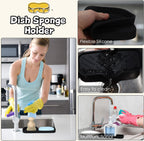 Silicone Bathroom Soap Dishes, Sponge Holder for Kitchen Sink, Shower Soap Holder with Drain, Soap Dispenser Tray, Soap Dish for Bottle, Cup, Sink or Counter Organizer - Black 9" x 3.15"