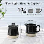 Hasense Sugar and Creamer Set, 3 Piece Porcelain Coffee Serving Set with Cream Pitcher, Sugar Bowl, Lid & Spoon, 10 Ounce Creamer Container and Sugar Pot, Farmhouse Decor (Black)