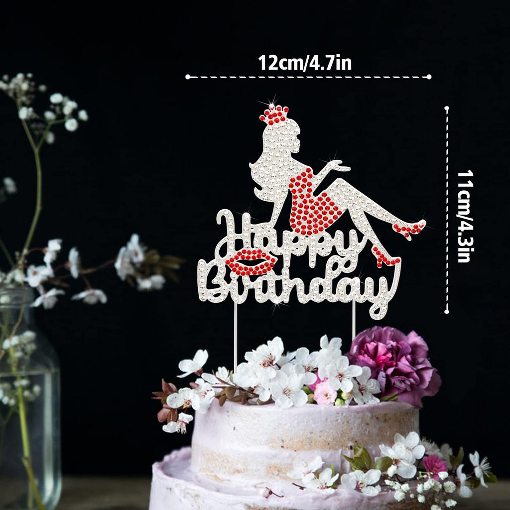 LINGTEER Happy Birthday Crown Queen Lady Rhinestone Cake Topper - Cheers to Makeup Spa Birthday Party Cake Centerpieces Decorations Gift Sign - Red.