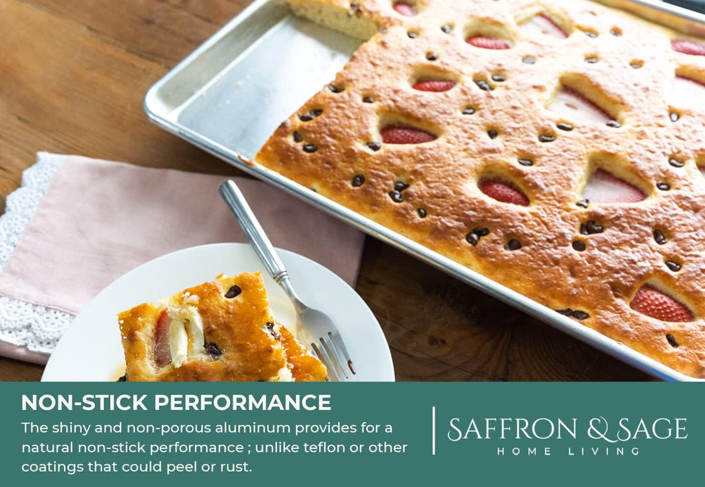 Commerical Quality Cookie Sheet Pan - 4 Pack Aluminum Half Sheet Baking Pan by Saffron & Sage Home Living - This 18x13 Baking Sheet Set is Rust & Warp Resistant, Heavy Duty, of Thick Gauge