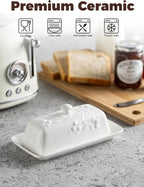 Butter Dish with Lid for Countertop, Ceramic Butter Dish with Knob Handle, Large Butter Holder Container for East West Coast Butter Storage, Cherry