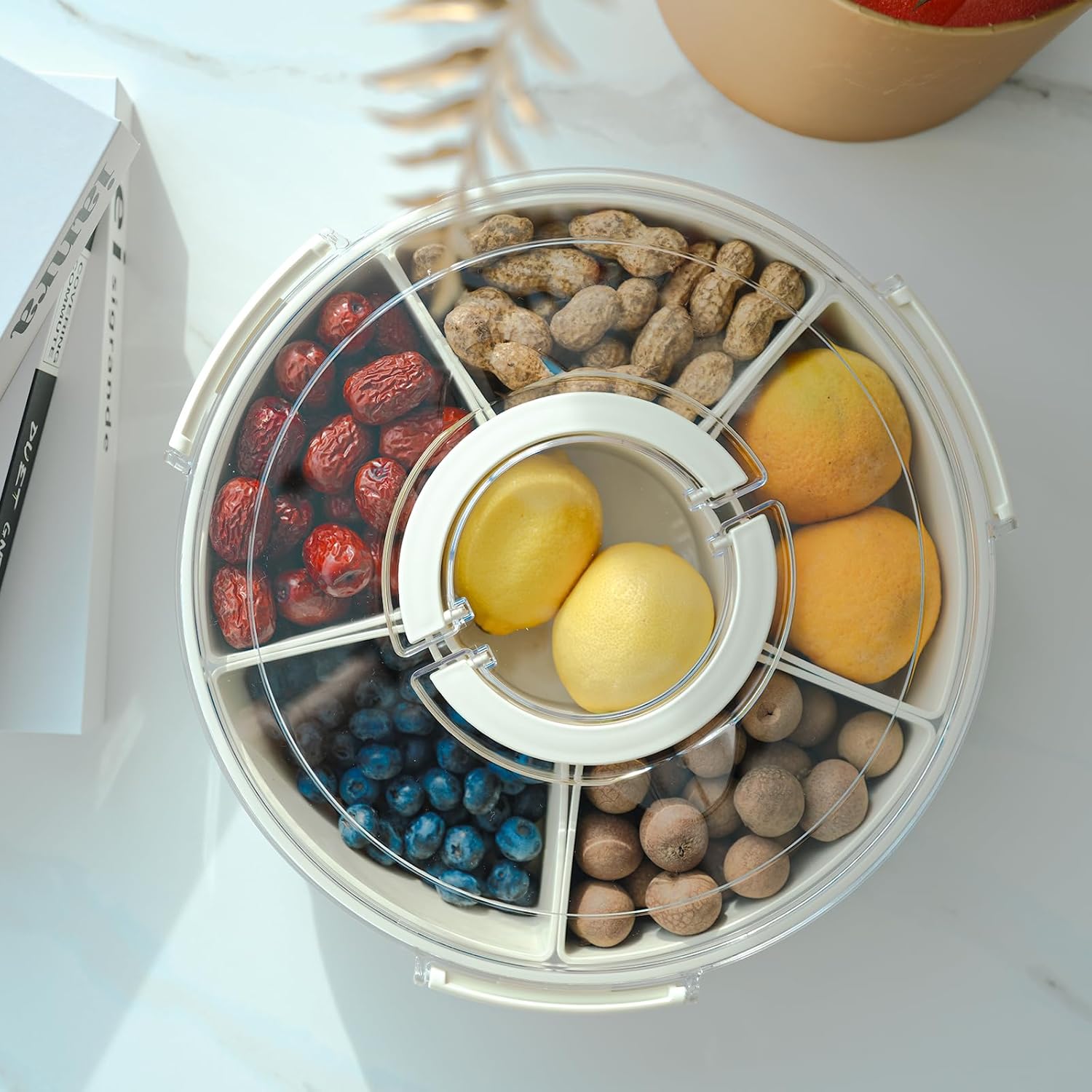 Divided Serving Tray with Lid and Handle Snack Box for Fridge Snackle Box Container Snack Spinner for Adults Serving Platter Fruit Tray