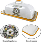 Enamel Butter Dish with Lid Vintage Enamelware Butter Keeper with Flower and Bee Patterns Farmhouse Butter holder Butter container for Kitchen Decor