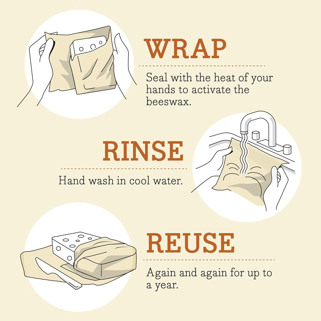 Bee's Wrap Beeswax Wraps for Food - Fresh Fruit 3 Pack (S, M, L) Made in USA Reusable & Organic Food Wraps, Sandwich Wrap & Bowl Covers - Eco-Friendly Alternative to Aluminum Foil & Plastic Wrap