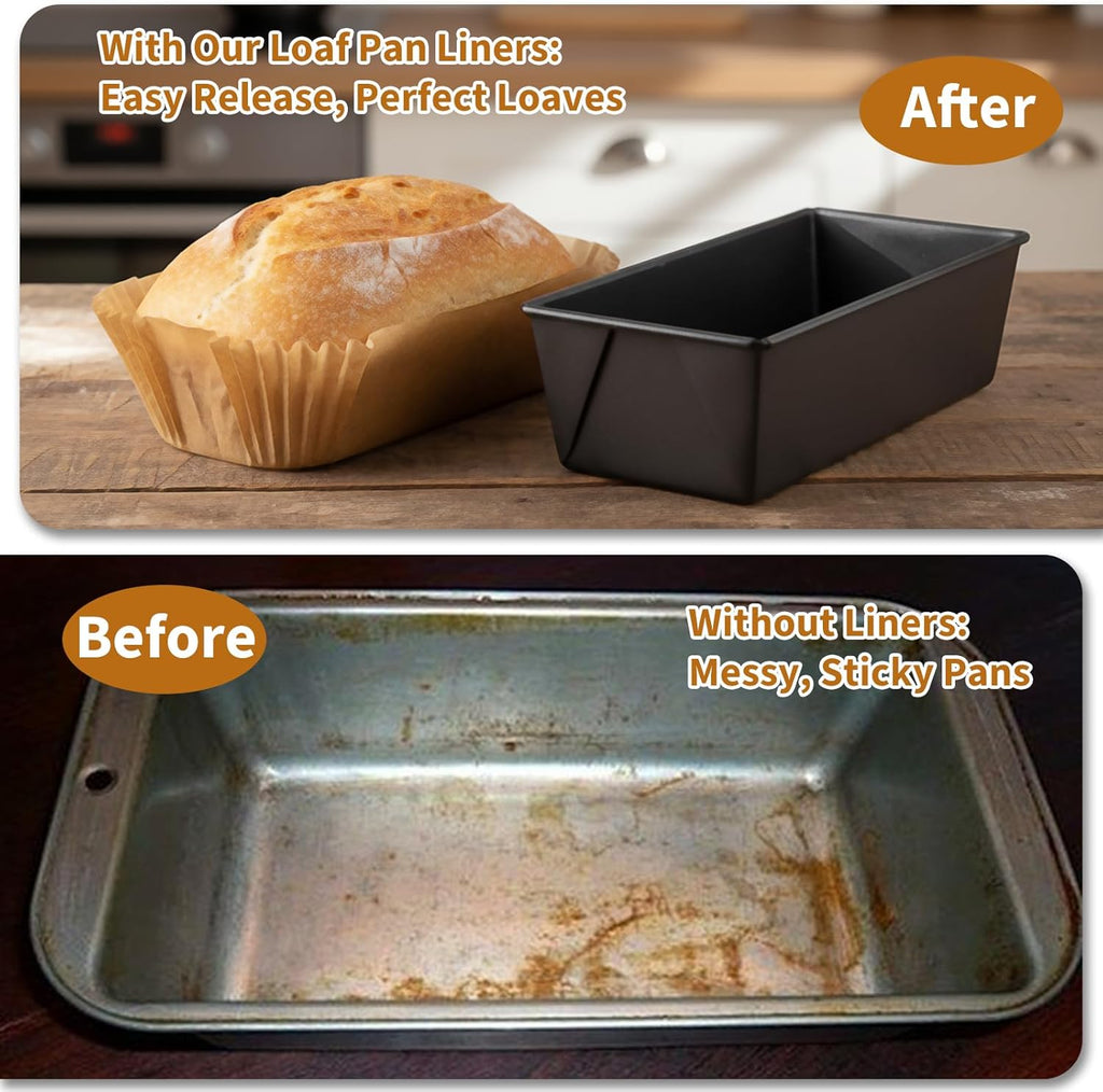100 Pcs Loaf Pan Liners for Baking Bread 9x5 Inch, Disposable Non-Stick Bread Pan Liners, Pre Formed Rectangle Parchment Paper, Perfect for Baking Banana Bread, Cakes, Sourdough Bread(Brown)