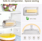 Wide Glass Butter Dish with Cover for Countertop,Vintage Crystal Butter Keeper for Counter,Covered Glass Butter Holder,Butter Holder for Refrigerator,Butter Tray with Two Stick 4oz Butter