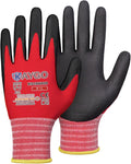KAYGO Safety Work Gloves MicroFoam Nitrile Coated-3 Pairs, KG18NB,Seamless Knit Nylon Glove with Black Micro-Foam Nitrile Grip,Ideal for General Purpose,Automotive,Home Improvement,Red large