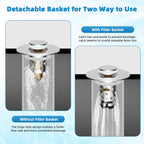 Universal Bathroom Sink Stopper Hair Catcher Upgraded with 2-Layer Detachable Filter Basket – 4 in 1 Pop Up Sink Drain Strainer, Anti-Clog, Odor-Block, Fit for 1.1''~2.36'' Sinks, 2PCS, Chrome