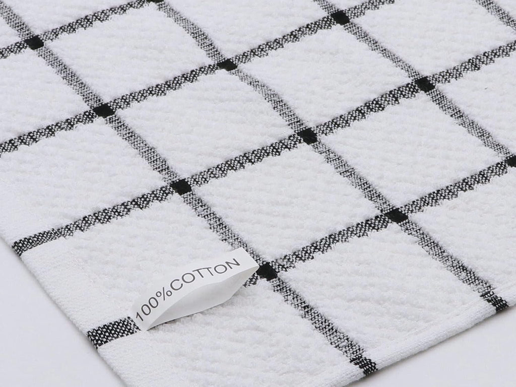 Cotton Grid Dish Cloths, Terry Cleaning Rags, 12 x 12 Inches, Light and Soft, Quick Drying Dish Rags, 8pc/Set (Black Multi)
