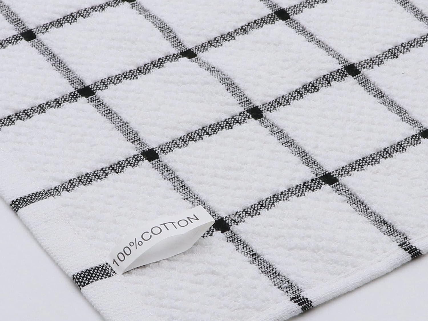 Cotton Grid Dish Cloths, Terry Cleaning Rags, 12 x 12 Inches, Light and Soft, Quick Drying Dish Rags, 8pc/Set (Black Multi)