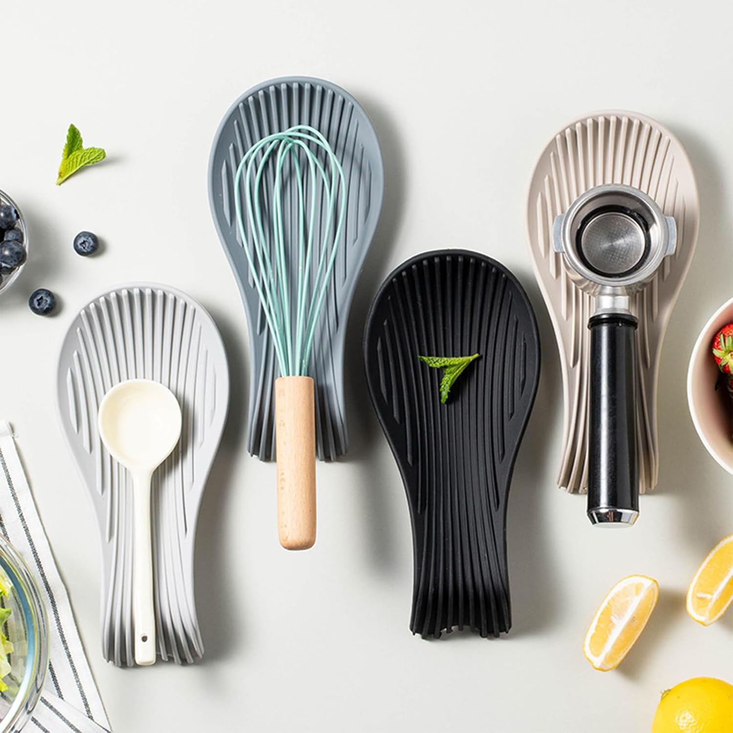 Stove Top Spoon Rest - Heat Resistant & Non-Slip Silicone Holder for Kitchen Counter, Large Cooking Utensil Rest(Khaki)