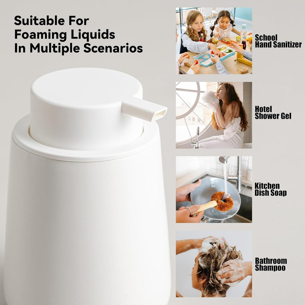 Foaming Soap Dispenser Set - 2 Pack White Ceramic Foam Hand Soap Dispenser for Bathroom, Hand Wash Dispenser Bottle with Foam Pump for Kitchen, 12 Oz Refillable Dish Soap Foam Dispenser 2 Pcs