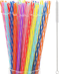 Jovitec 50 Pcs Reusable Plastic Straws with Brush 11 Inch Long Hard Plastic Straws Dishwasher Safe 10 Color Clear Replacement Drinking for 16 oz-32 oz Tumblers Cup Mason Jars Milkshakes Smoothies