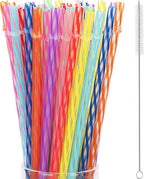 Jovitec 50 Pcs Reusable Plastic Straws with Brush 11 Inch Long Hard Plastic Straws Dishwasher Safe 10 Color Clear Replacement Drinking for 16 oz-32 oz Tumblers Cup Mason Jars Milkshakes Smoothies