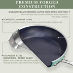 Nuwave Healthy Duralon Blue Ceramic Nonstick Cookware Set, Diamond Infused Scratch-Resistant, PFAS Free, Dishwasher & Oven Safe, Induction Ready & Evenly Heats, Tempered Glass Lids & Stay-Cool Handles