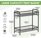 Fruit Basket for Kitchen Counter, 2 Tier Fruit Bowl with Banana Hangers, Large Fruit Holder Stand Countertop Organizer for Vegetable Onion Potato Bread Snack Produce Storage and Display, Black