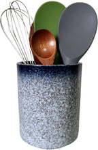 Medium Stoneware Kitchen Utensil Holder for Kitchen Counter Short Cooking Utensil Holder for Countertop Spatula Holder Small Utensil Crock Cutlery Holder Silverware Caddy Flower Vase (Stone Blue)