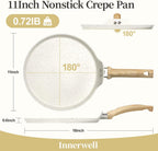 Nonstick Crepe Pan, Granite Coating Flat Skillet Dosa Tawa Tortilla Pan, 10 inch White Pancake Griddle Roti Pan With Stay-Cool Handle, Induction Compatible, PFOA Free