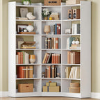IRONCK Corner Bookshelf, 7-Tier Bookshelf with Storage, Corner Bookcases with Baffles Etagere Shelf for Living Room Home Office Bedroom, White