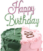 Jaciya Pink and Green Happy Birthday Cake Topper - Witch Themed Cake Decorations Green and Pink Party Supplies