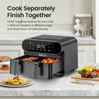 11-QT Large Air Fryer - 8 in 1 XL Airfryer with Flex Basket, Divider for Dual Cooking, Preheat, Air Fry, Roast, Broil, Bake, Reheat, Dehydrate, French Fries, Dishwasher Safe, Black
