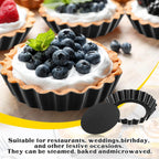 Tessco 16 Pieces Mini Tart Pans with Removable Bottom Nonstick Quiche Mini Pie Tart Pans Bakeware Mold Fluted Side for Pies(Black Gray Round,3 Inch)