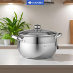 Daniks Classic Stainless Steel Stock Pot with Glass Lid – Induction 6 Quart, Dishwasher Safe, Measuring Scale, For Soup, Pasta, Stew, Silver