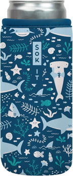 Sok It CanSok Sleeve for Beer & Soda Insulated Neoprene Cover (Happy Sharks, 12oz Slim Can Sleeve)