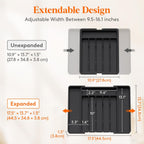 Lifewit Silverware Drawer Organizer, Expandable from 11 to 18 inches, Utensil Tray for Kitchen, BPA Free Flatware Cutlery Holder, Adjustable Plastic Storage for Spoons Forks Knives, Large, Black
