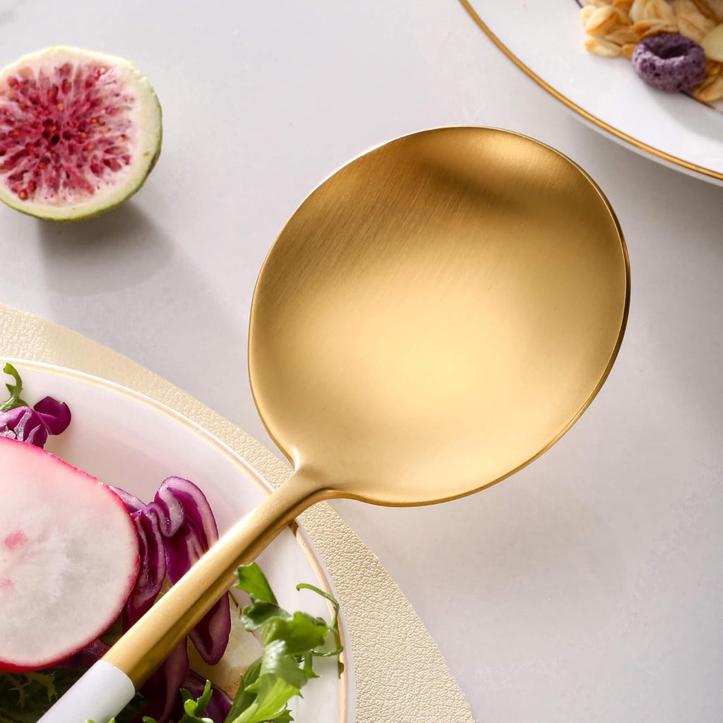 White Gold Salad Serving Utensils,Serving Spoons Stainless Steel,2Pcs Long Handle Salad Servers 11.42 Inch,Salad Utensils for Serving,Matte Finish,Dishwasher Safe