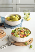 Large Serving Bowls, 8 inch 60 OZ Salad Bowls Set of 2, Ceramic Bowl Set for Salad，Ramen, Soup, Cereal and Entertaining, Farmhouse Decorative, Dishwasher & Microwave Safe, Off-White